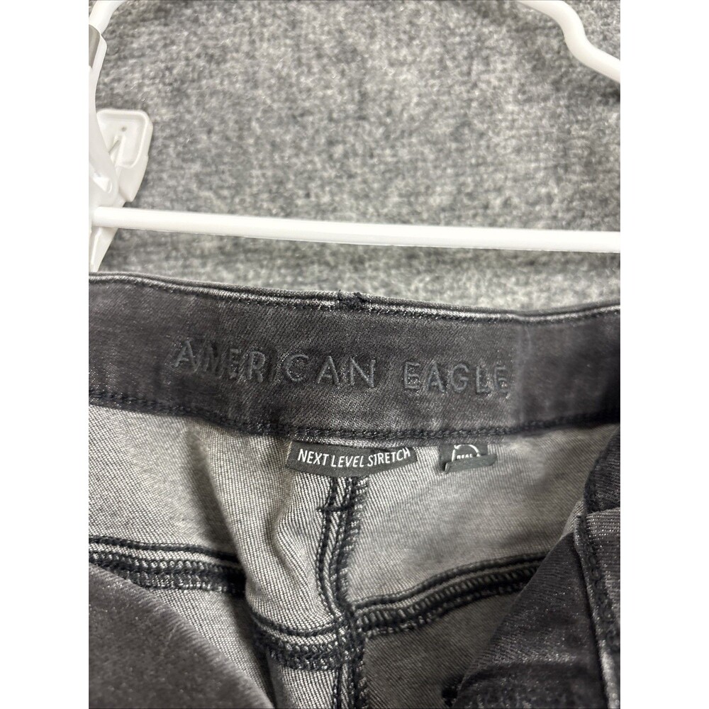 American Eagle Curvy Super High Rise Flare Jeans Womens Size 20 Black Raw Hem - Picture 10 of 11